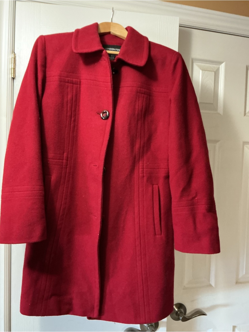 London Fog Red Wool-Blend Single-Breasted Pea Coat